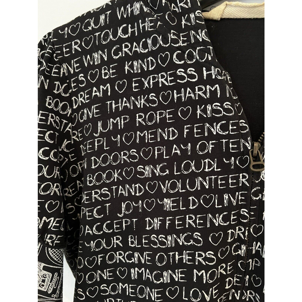 Womens Sweet Child Love Notes Peace Inspirational Black Hoodie Zip Up Jacket M - Picture 3 of 9